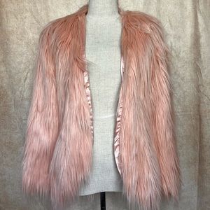 Pink faux fur coat, light pink coat